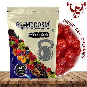 A bag of dried red cherries.
