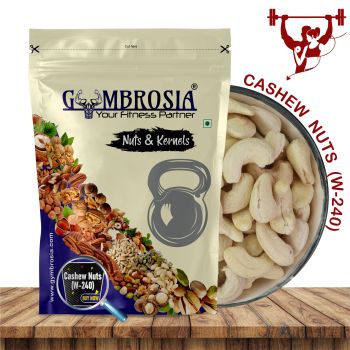 A container filled with W240 grade Cashew Nuts.