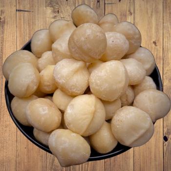 A bag of raw macadamia nuts.