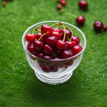 A vibrant red cherry with a green stem.